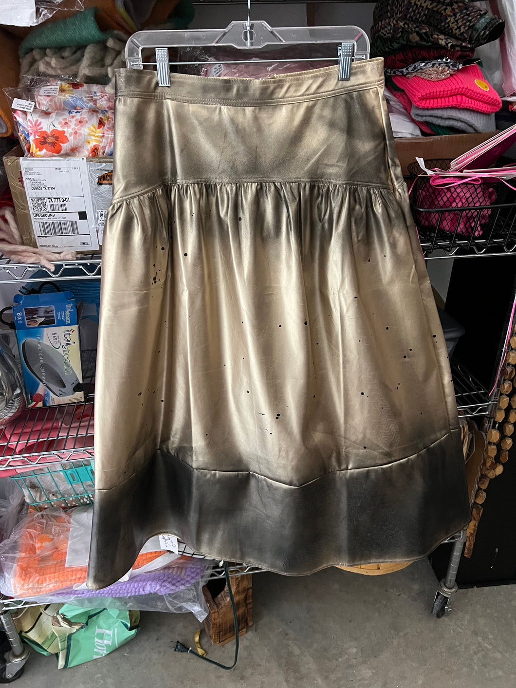 Gold Vegan Leather Ball Skirt - Small