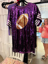 Load image into Gallery viewer, Purple Sequin Football Jersey Dress
