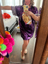 Load image into Gallery viewer, Purple Sequin Football Jersey Dress
